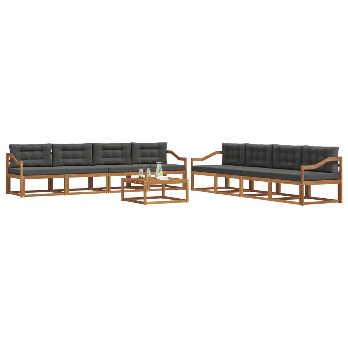 Outdoor Sectional Sofa Set Brown 9 Piece Solid Acacia Wood Weather Resistant Cushions Included