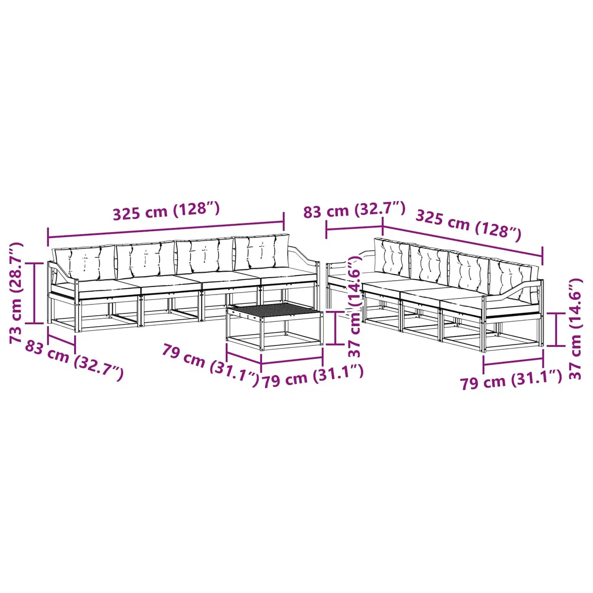 Outdoor Sectional Sofa Set Brown 9 Piece Solid Acacia Wood Weather Resistant Cushions Included