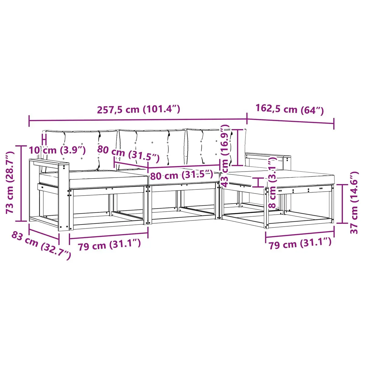 Outdoor Sectional Sofa Set 4 Pieces Modular Garden Patio Furniture with Cushions