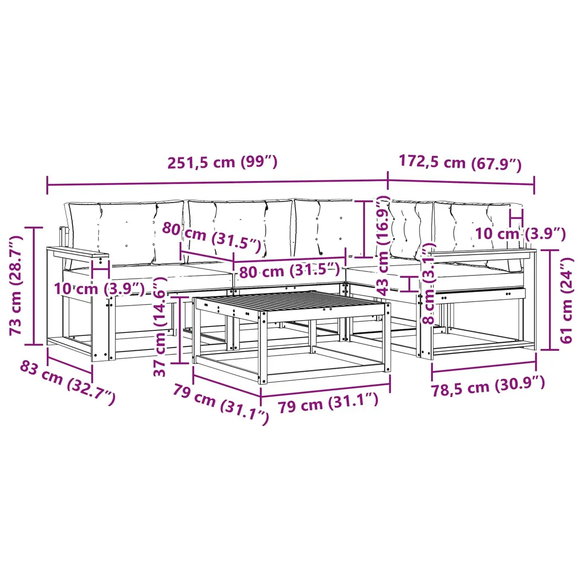 Outdoor Sofa Set 5 Piece Modular Garden Patio Furniture with Cushions Brown