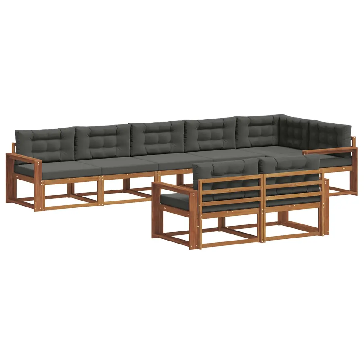 Outdoor Sectional Sofa Set Brown 8 Piece Modular Acacia Wood Weather Resistant