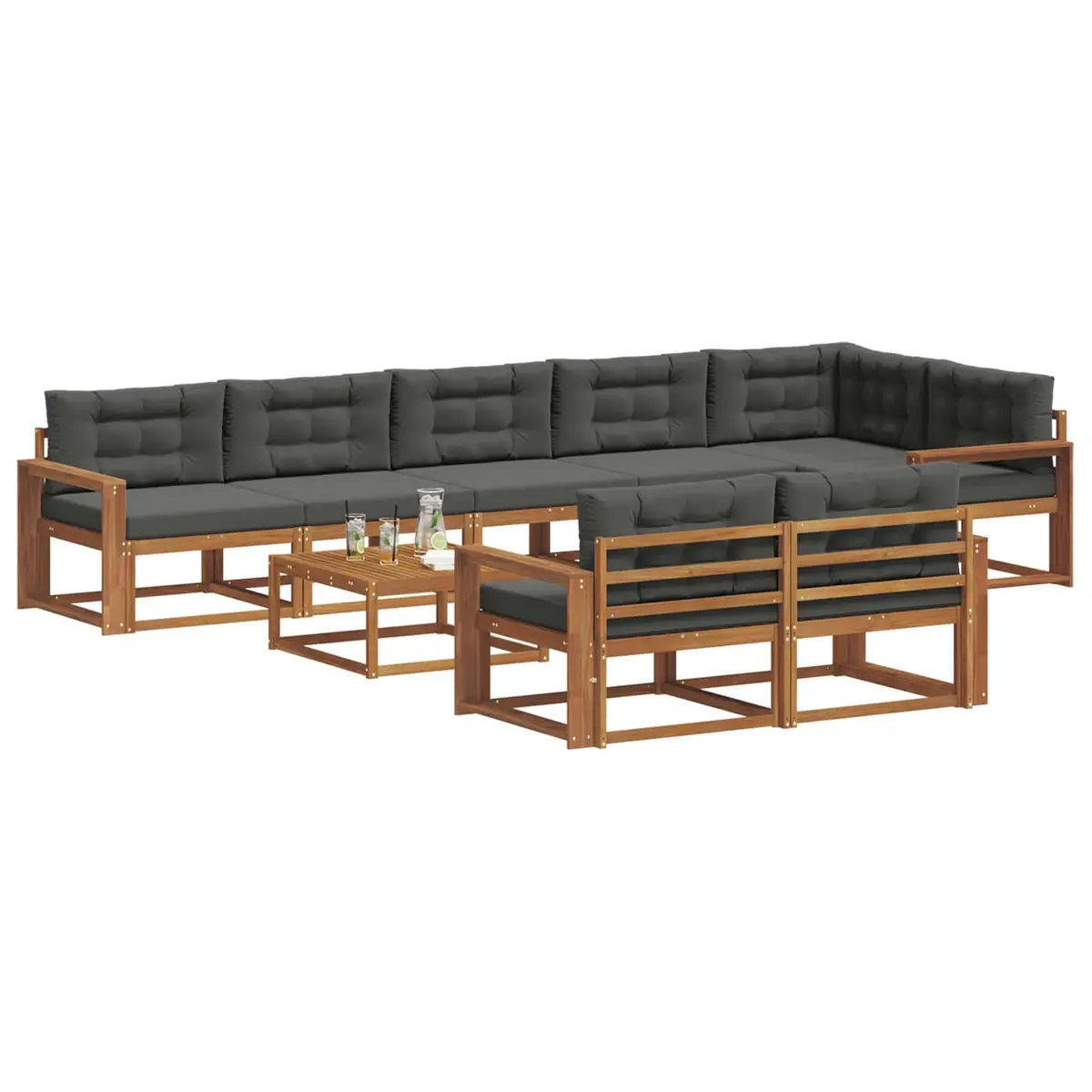Outdoor Sectional Sofa Set 9 Piece Modular Garden Patio Furniture with Cushions