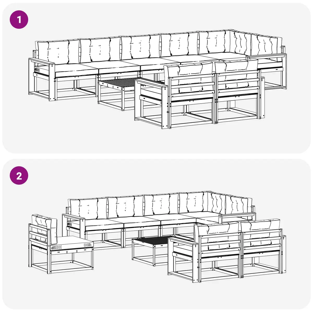 Outdoor Sectional Sofa Set 9 Piece Modular Garden Patio Furniture with Cushions