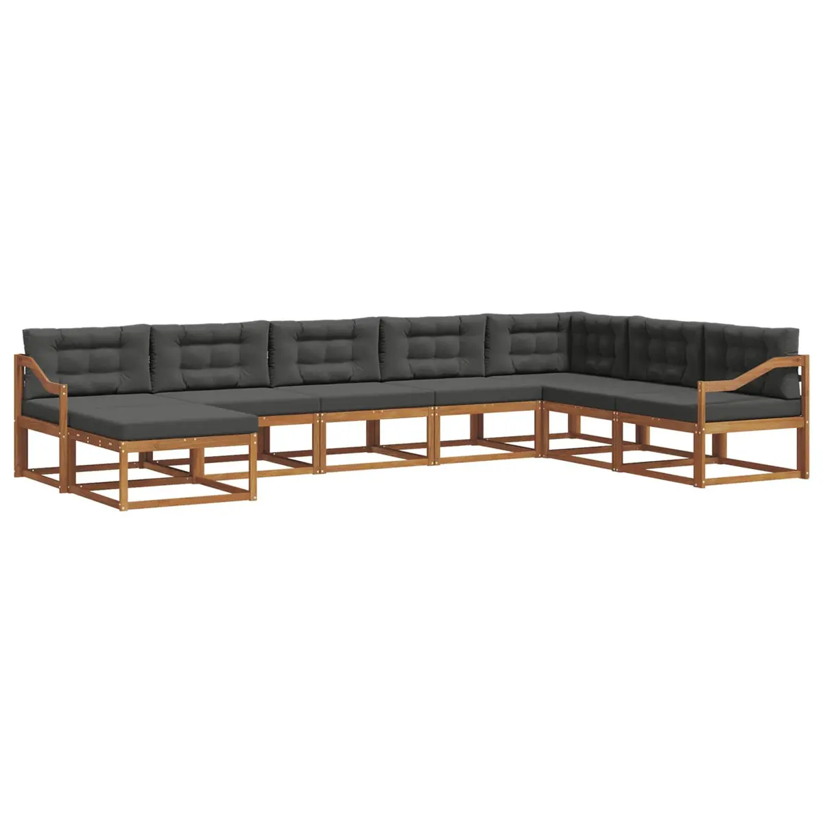 Outdoor Sectional Sofa Set Brown 8 Piece Solid Acacia Wood Weather Resistant Cushions