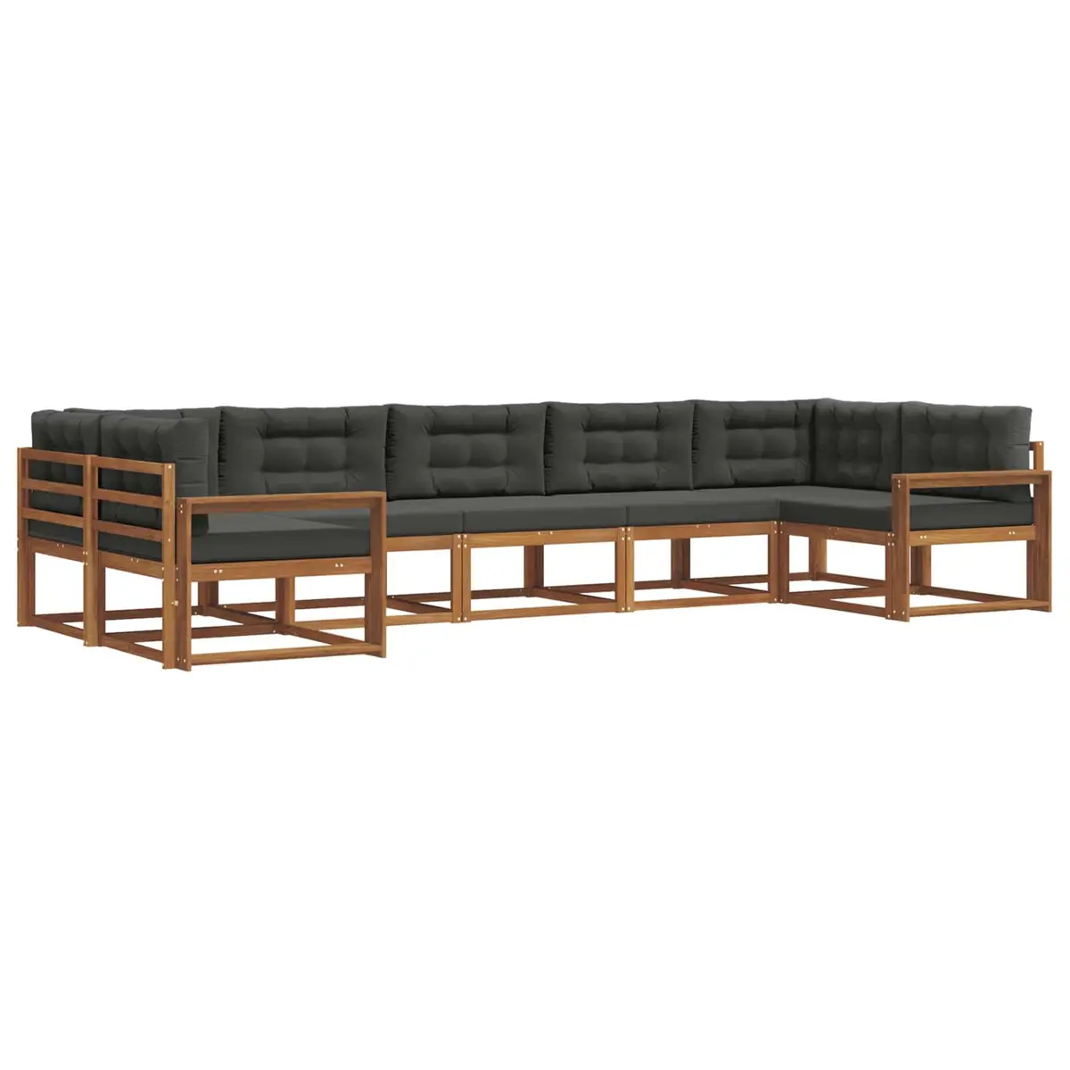 Outdoor Sectional Sofa Set Brown 7 Piece Solid Acacia Wood Cushions Weather Resistant