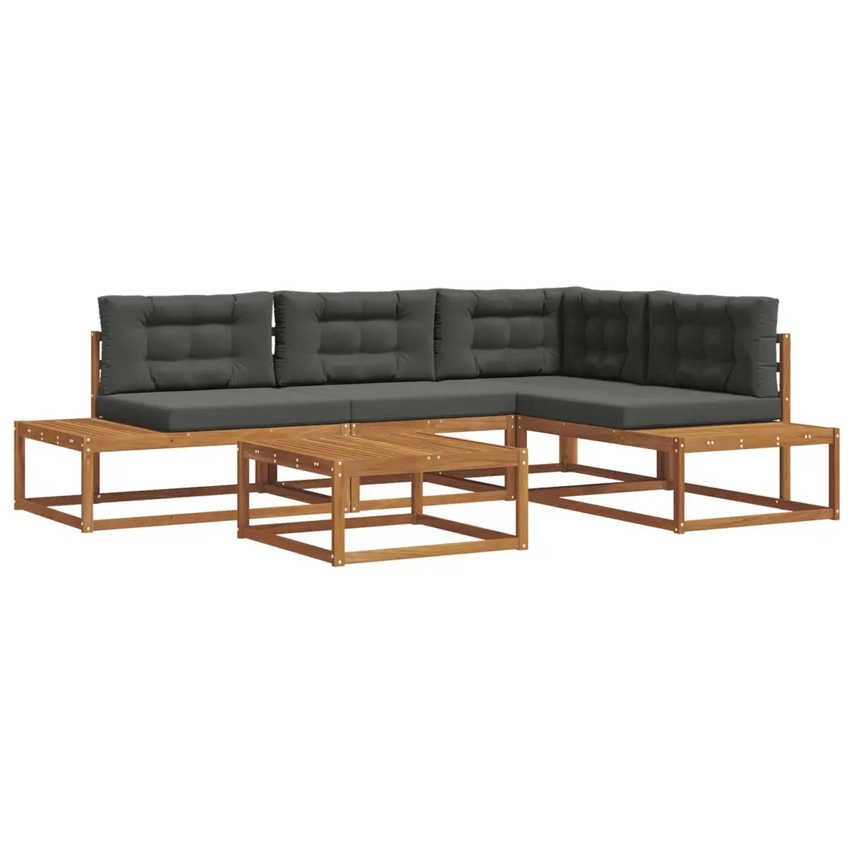 Outdoor Sectional Sofa Set Garden Furniture Brown Wood Lounge Seating for Patio