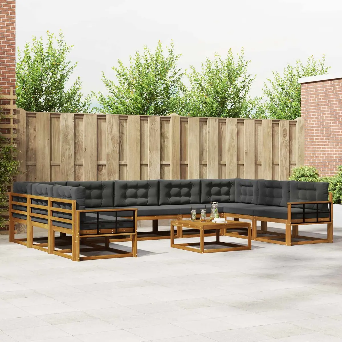 Outdoor Sectional Sofa Set Brown 10 Pieces Solid Acacia Wood Weather Resistant