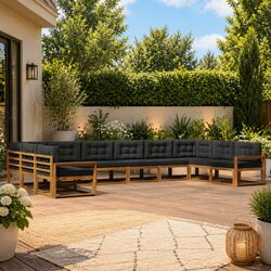Outdoor Sectional Sofa Set with Cushions 10 Piece Modern Garden Furniture Patio