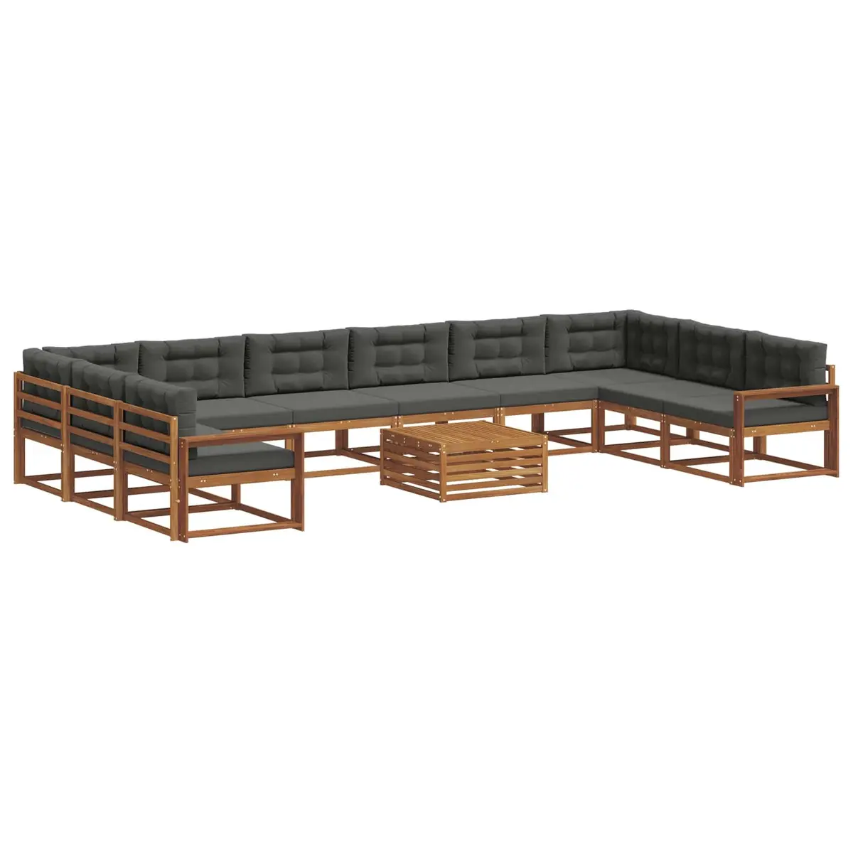 Outdoor Sectional Sofa Set Brown 11 Piece Cushioned Lounge with Solid Acacia Wood Frame