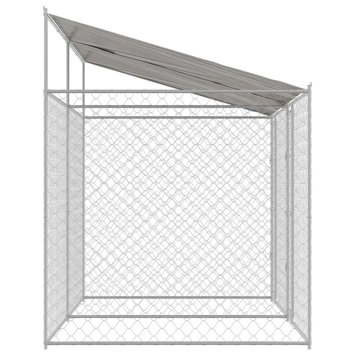 Dog Kennel Silver 400 x 200 x 256 cm Outdoor Cage with Roof Sturdy Steel Frame Lockable Door Wire Mesh Walls