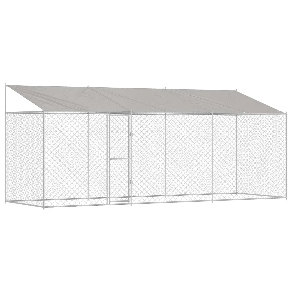 Dog Kennel Silver Large Outdoor Cage with Roof Lockable Door Steel Frame