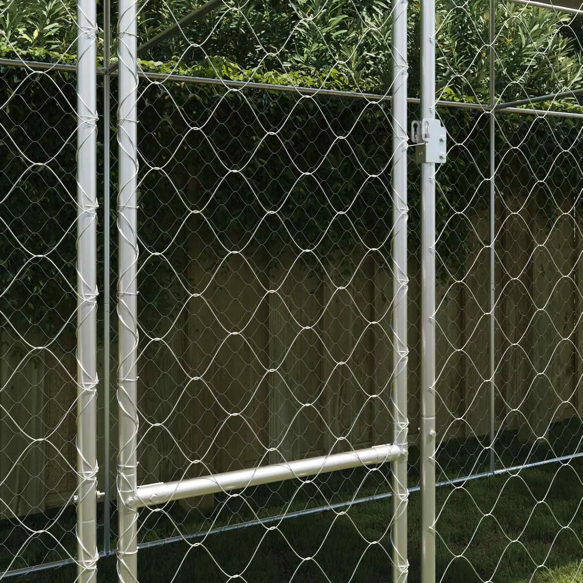 Dog Kennel Silver Large Outdoor Cage with Roof Lockable Door Steel Frame