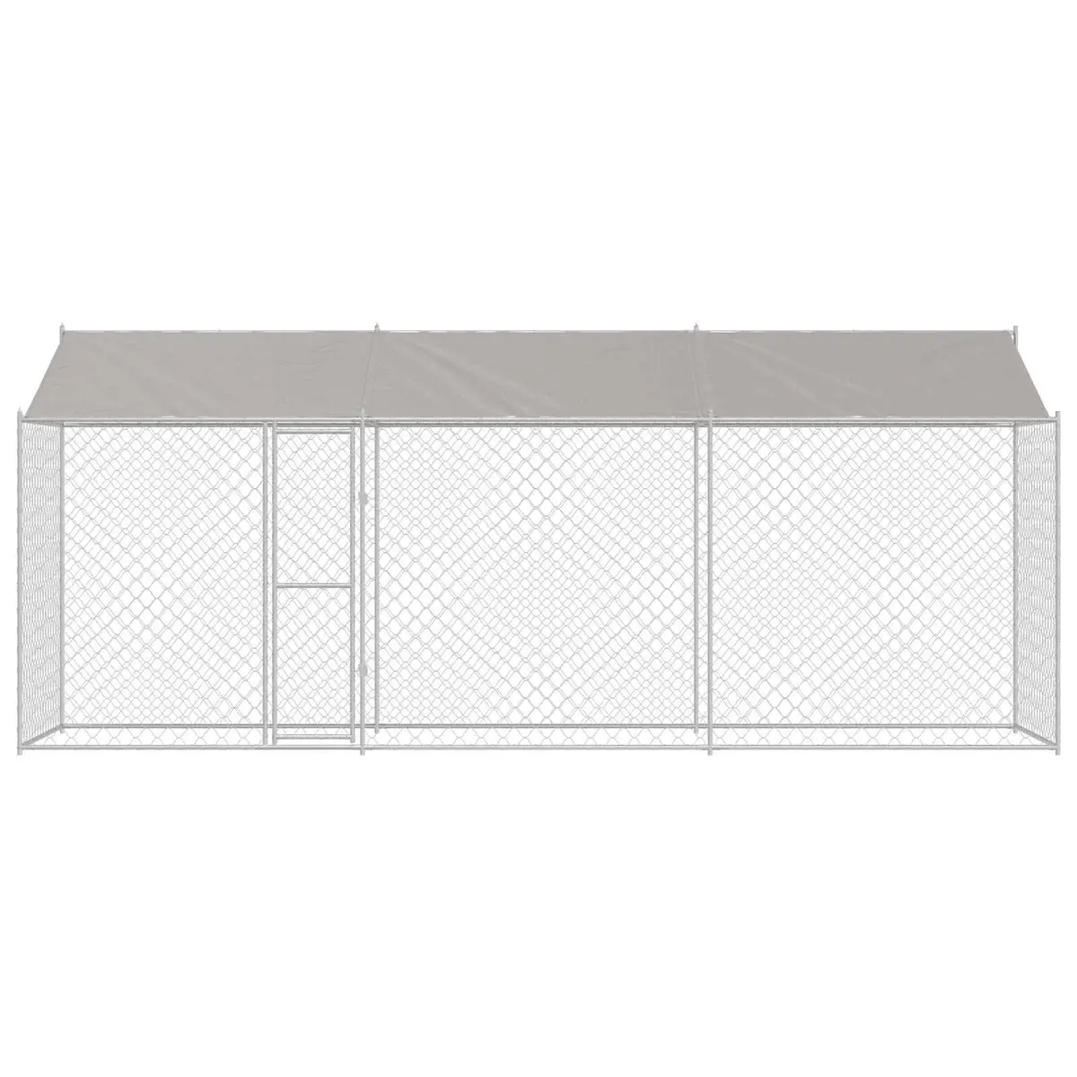 Dog Kennel Silver Large Outdoor Cage with Roof Lockable Door Steel Frame