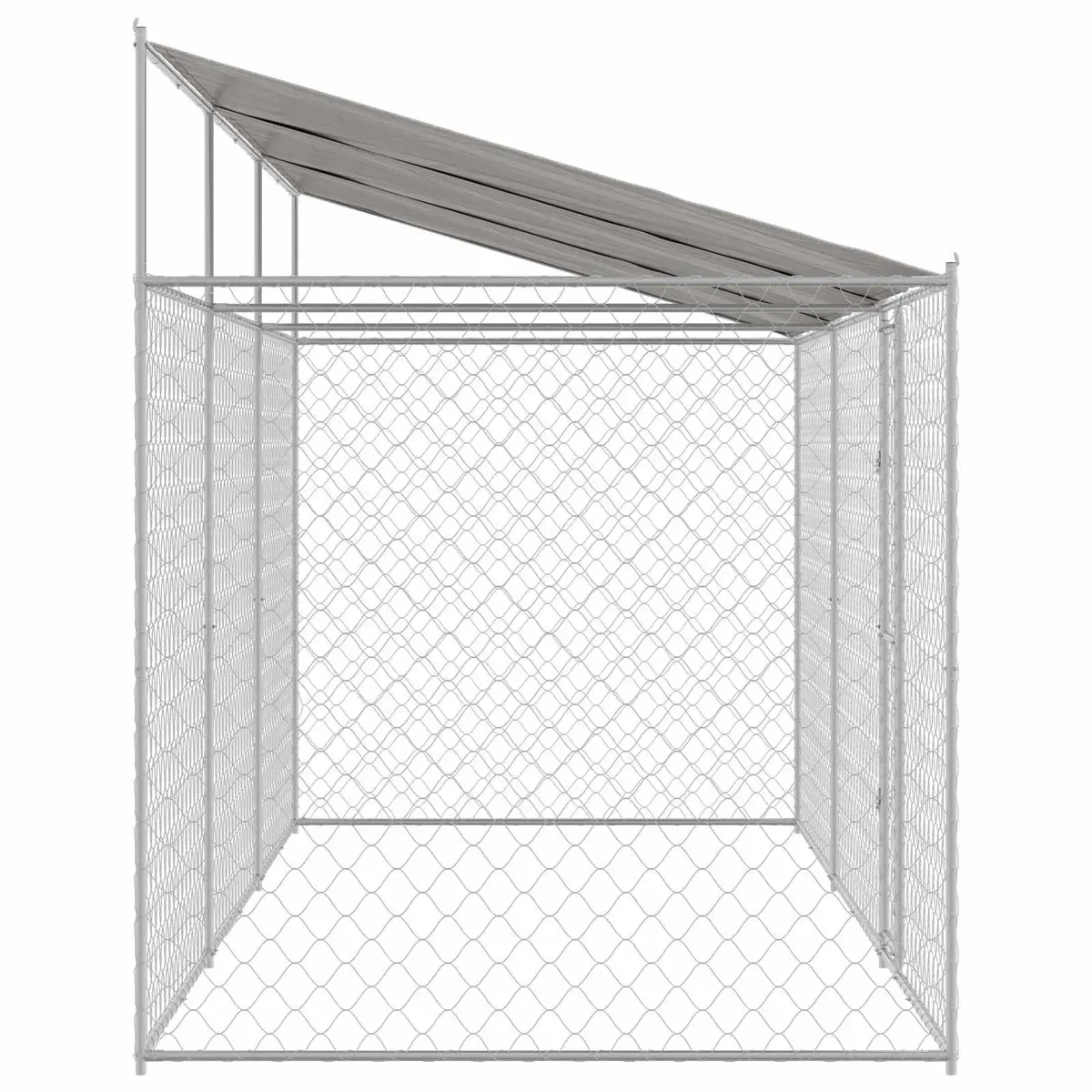 Dog Kennel Silver Large Outdoor Cage with Roof Lockable Door Steel Frame
