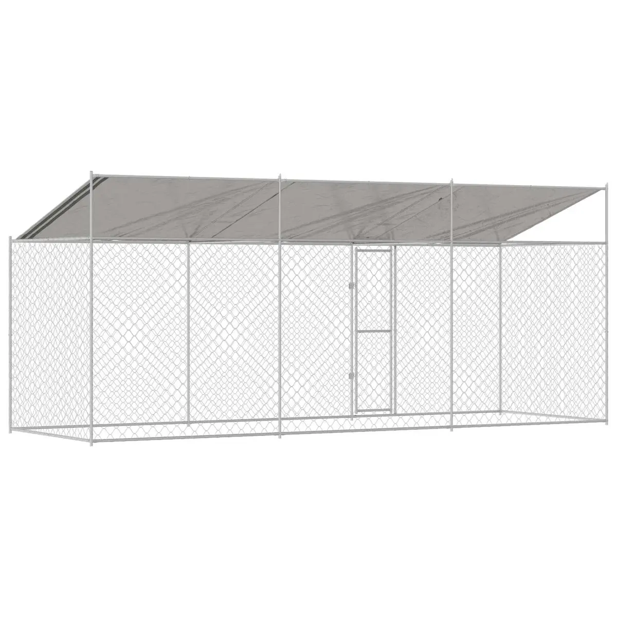Dog Kennel Silver Large Outdoor Cage with Roof Lockable Door Steel Frame