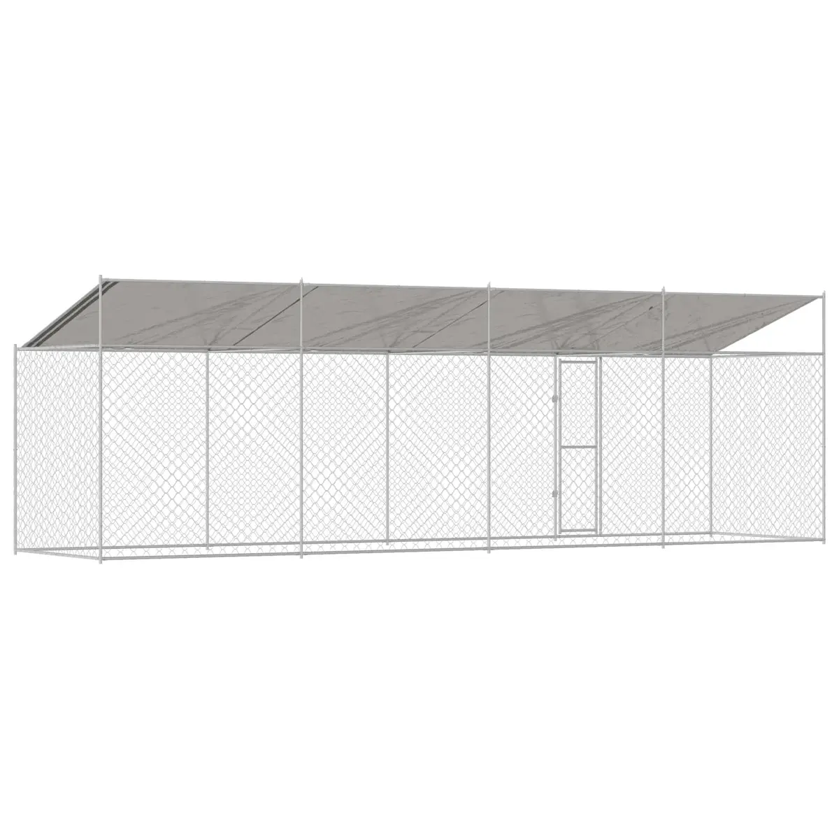 Dog Cage with Roof Outdoor Kennel Run Silver Large Spacious Steel Wire Mesh