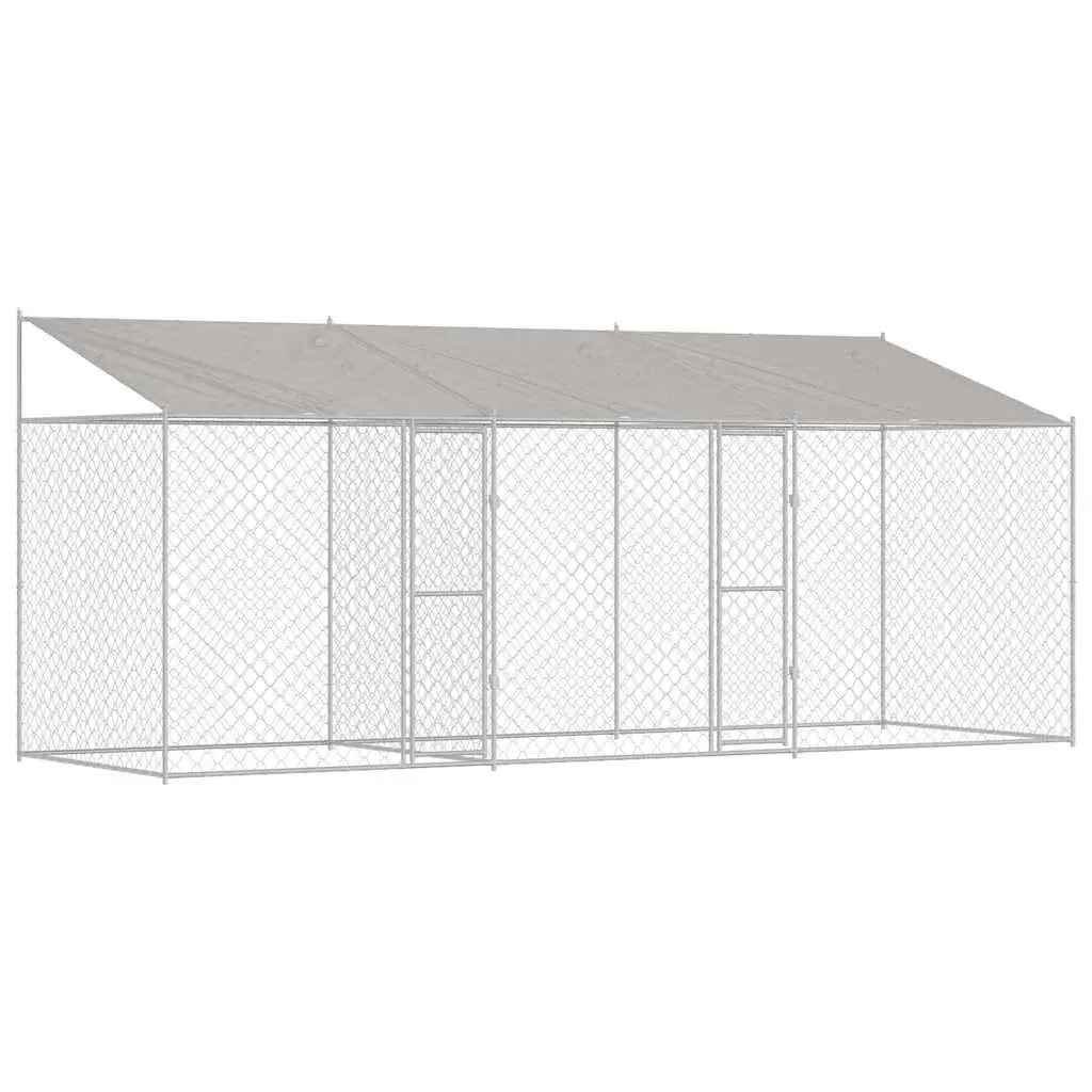 Dog Cage Silver Large Size Outdoor Kennel Run Enclosure with Roof for Large Breed Dogs