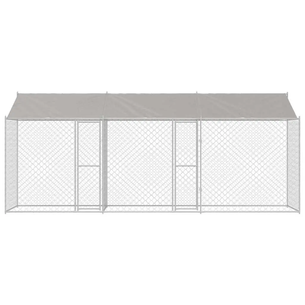 Dog Cage Silver Large Size Outdoor Kennel Run Enclosure with Roof for Large Breed Dogs