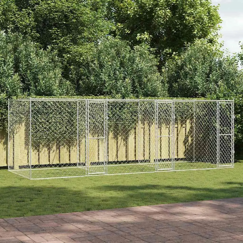 Dog Kennel Silver Large Galvanised Steel Outdoor Cage 600 x 200 x 200 cm