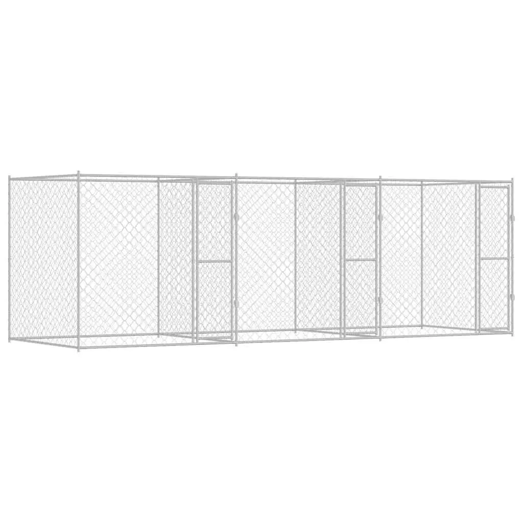 Dog Kennel Silver Large Galvanised Steel Outdoor Cage 600 x 200 x 200 cm