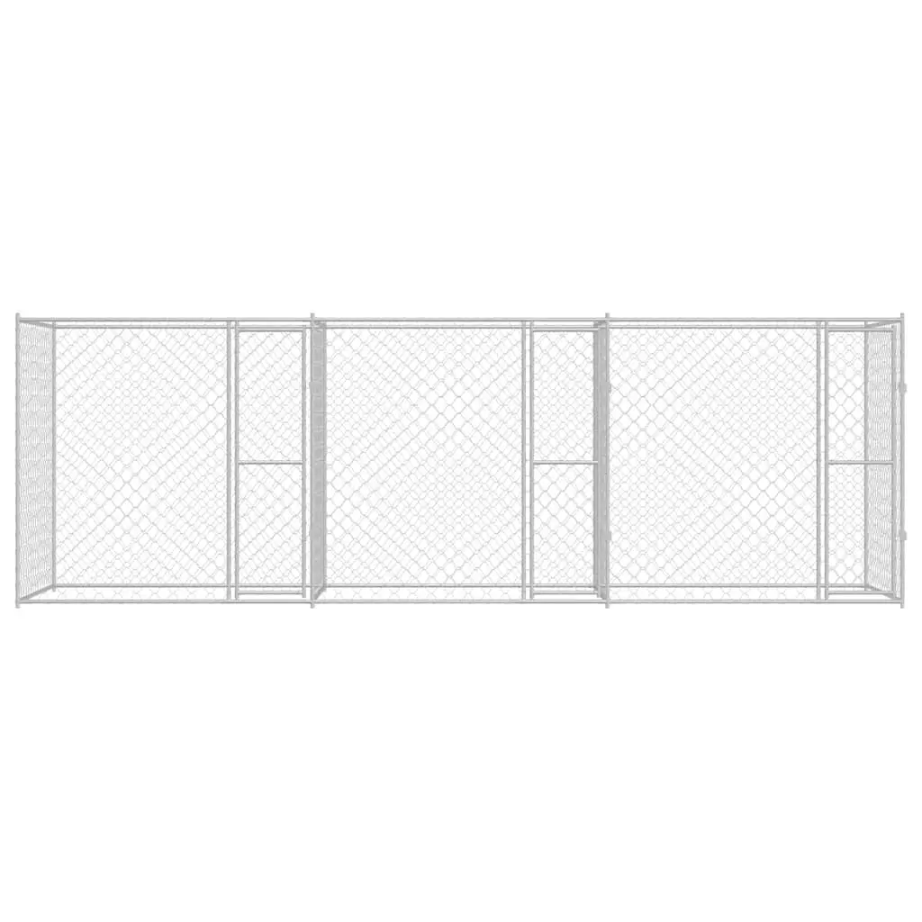 Dog Kennel Silver Large Galvanised Steel Outdoor Cage 600 x 200 x 200 cm