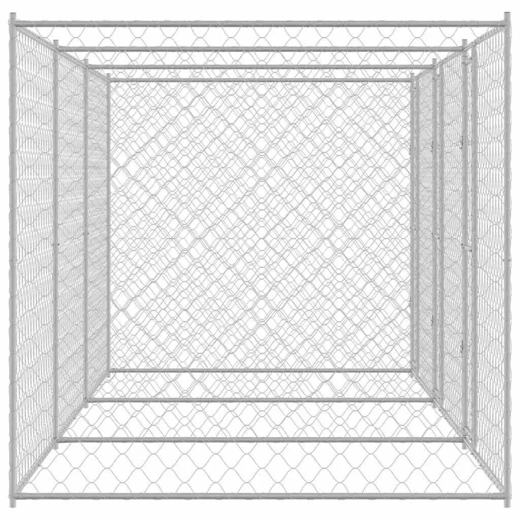 Dog Kennel Silver Large Galvanised Steel Outdoor Cage 600 x 200 x 200 cm