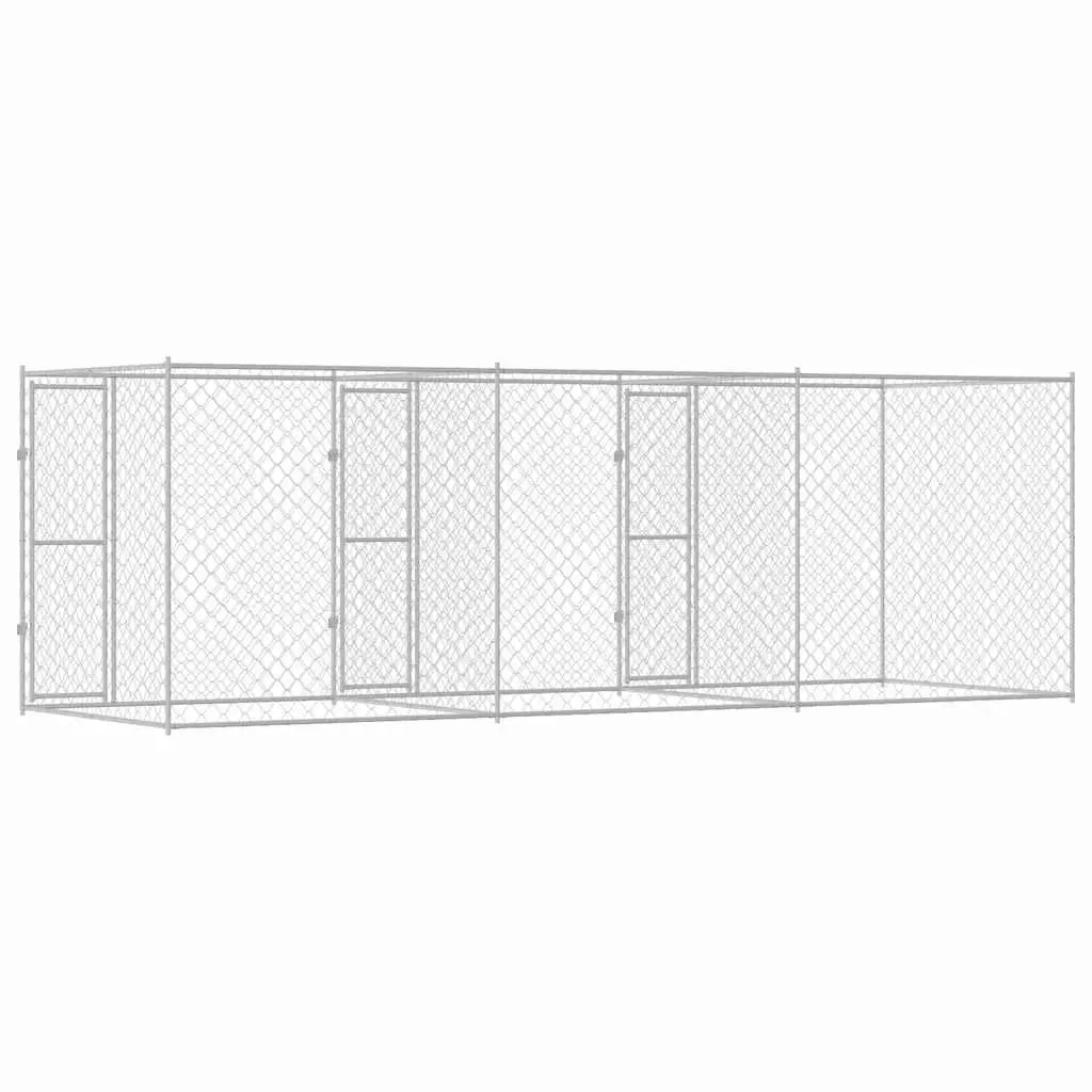 Dog Kennel Silver Large Galvanised Steel Outdoor Cage 600 x 200 x 200 cm