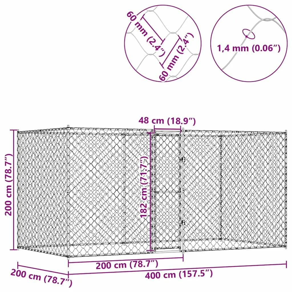 Dog Cage Silver 400 x 200 x 200 cm Galvanised Steel Outdoor Pet Kennel Run