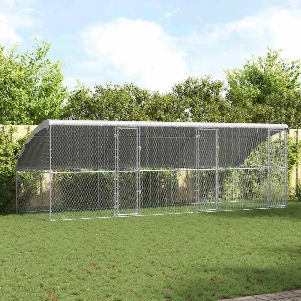 Chicken Cage Silver 600 x 200 x 200 cm Durable Galvanized Steel Outdoor Poultry Run Housing
