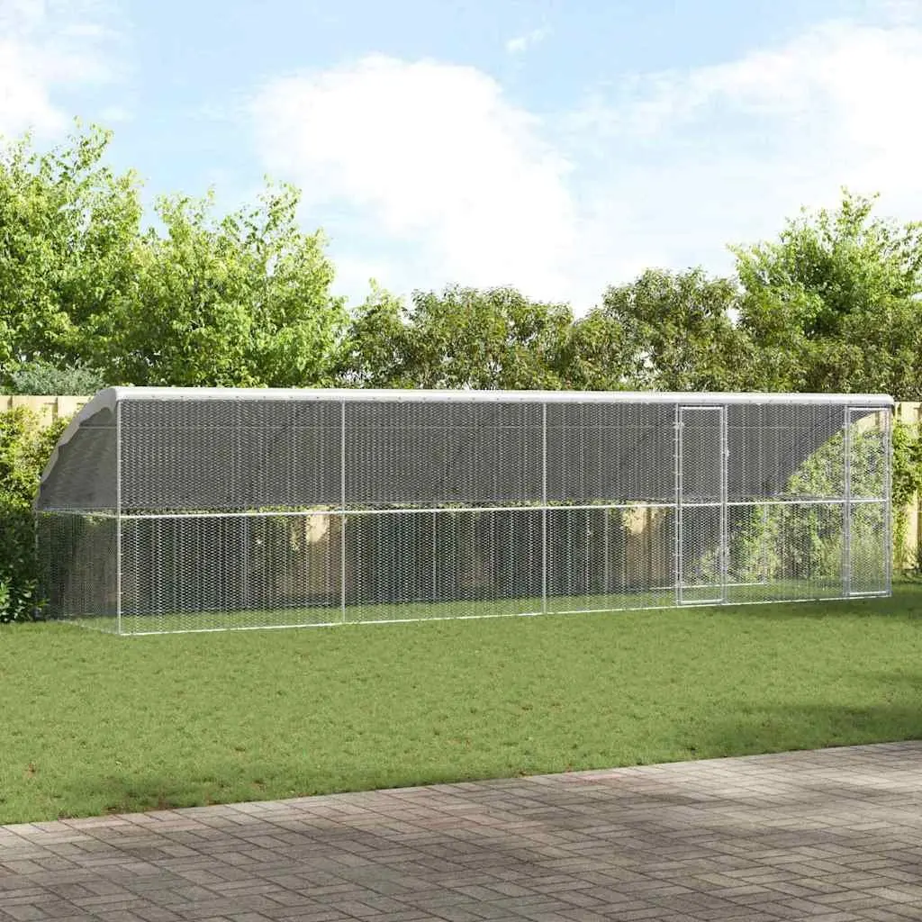 Chicken Cage Silver 4 Piece Large Galvanised Steel Outdoor Poultry Habitat Housing