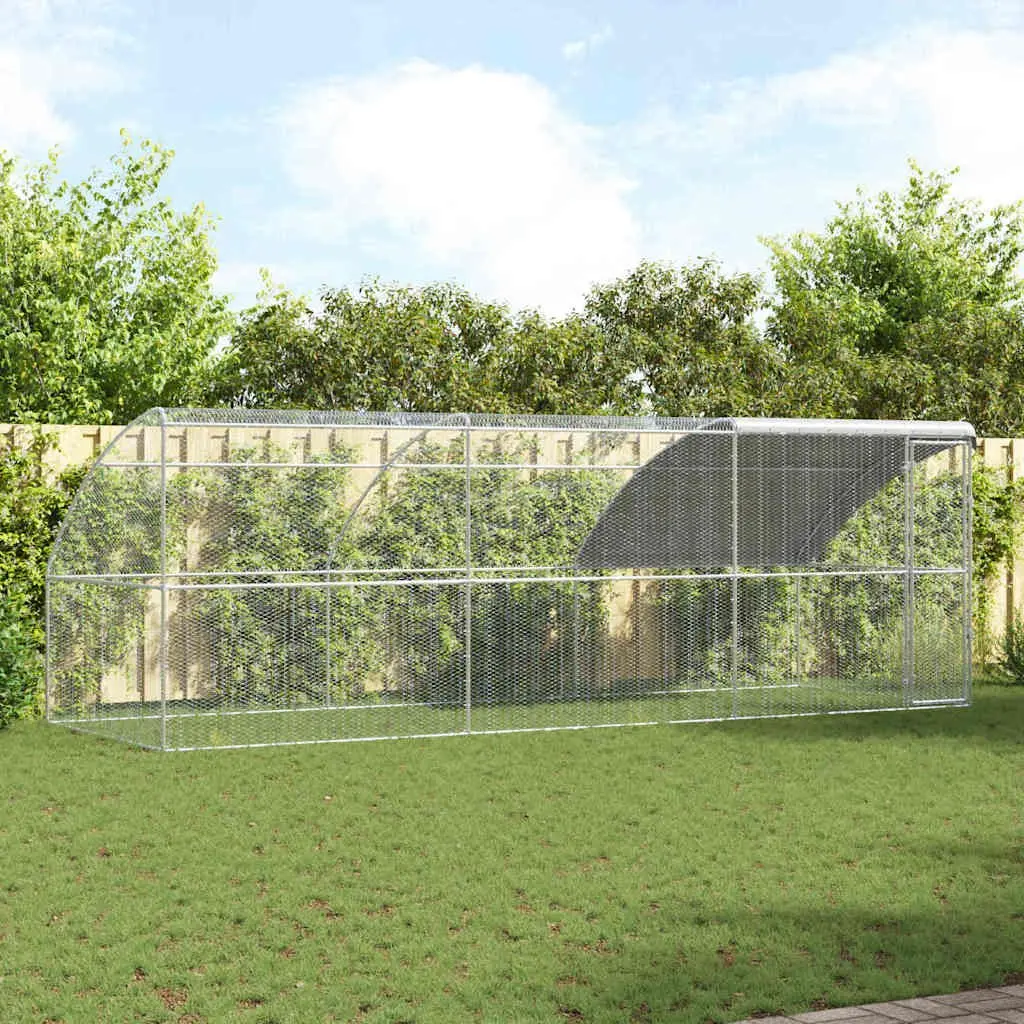 Chicken Cage Silver 600x200x200cm Durable Steel and Polyethylene Outdoor Poultry Run Pen 3 Piece