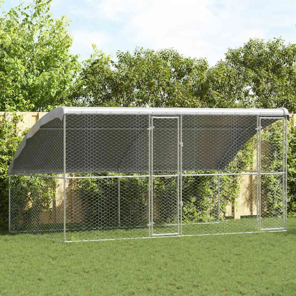 Silver Dog Kennel Set 2 pcs 4 x 2 x 2 m for Pet Owners