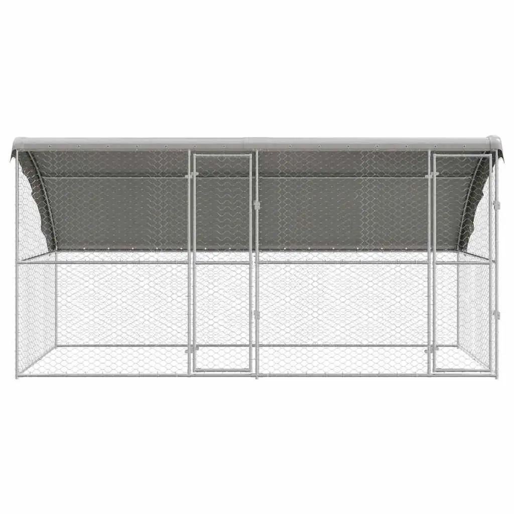 Dog Kennel Silver 4 x 2 x 2 m Galvanised Steel Outdoor Pet Run Enclosure 2 Piece