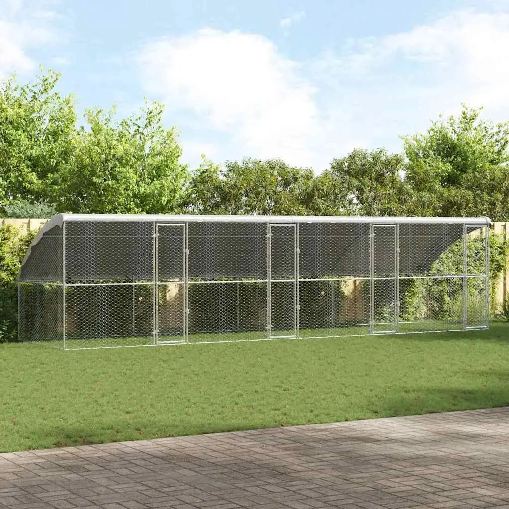 Dog Kennel 4 pcs Silver 8 x 2 x 2 m Galvanised Steel Frame Outdoor Pet Run