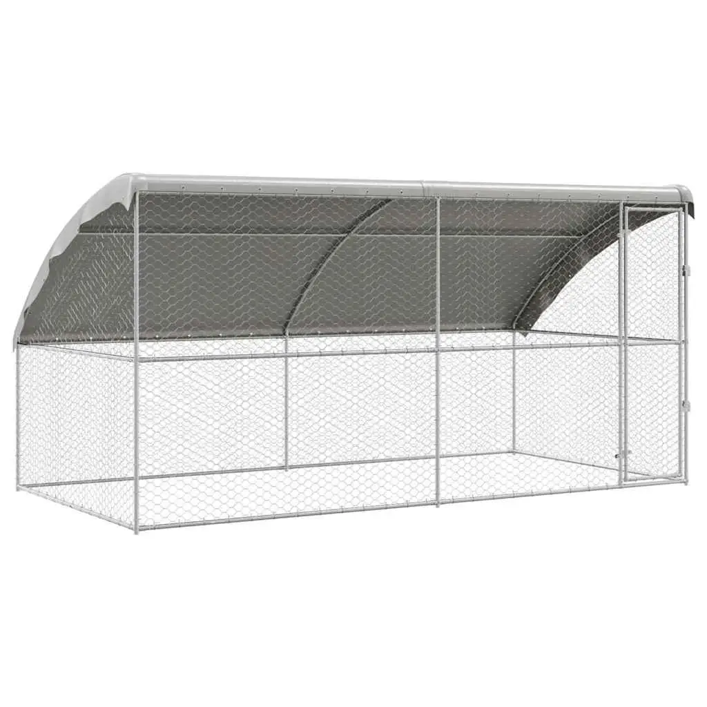Dog Kennel Silver 4 x 2 x 2 m Galvanised Steel Frame Outdoor Pet Run 2 Piece