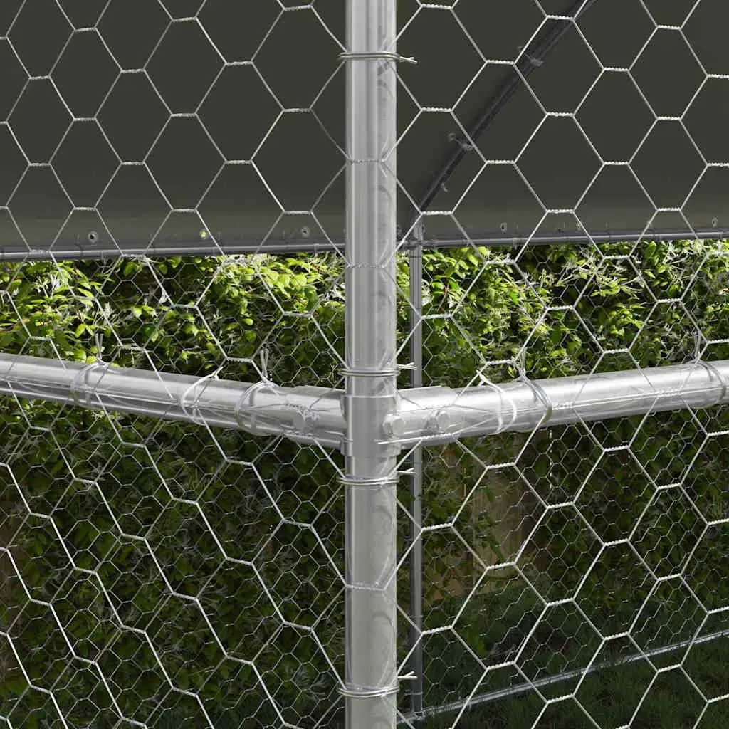 Dog Kennel Silver 4 x 2 x 2 m Galvanised Steel Frame Outdoor Pet Run 2 Piece