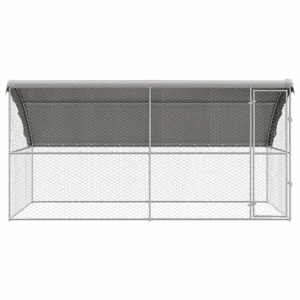 Dog Kennel Silver 4 x 2 x 2 m Galvanised Steel Frame Outdoor Pet Run 2 Piece