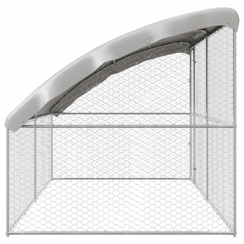 Dog Kennel Silver 4 x 2 x 2 m Galvanised Steel Frame Outdoor Pet Run 2 Piece