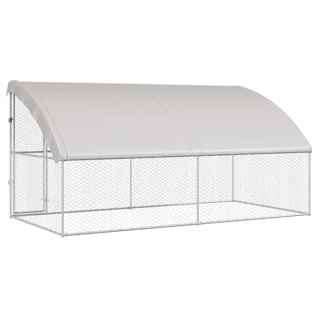 Dog Kennel Silver 4 x 2 x 2 m Galvanised Steel Frame Outdoor Pet Run 2 Piece