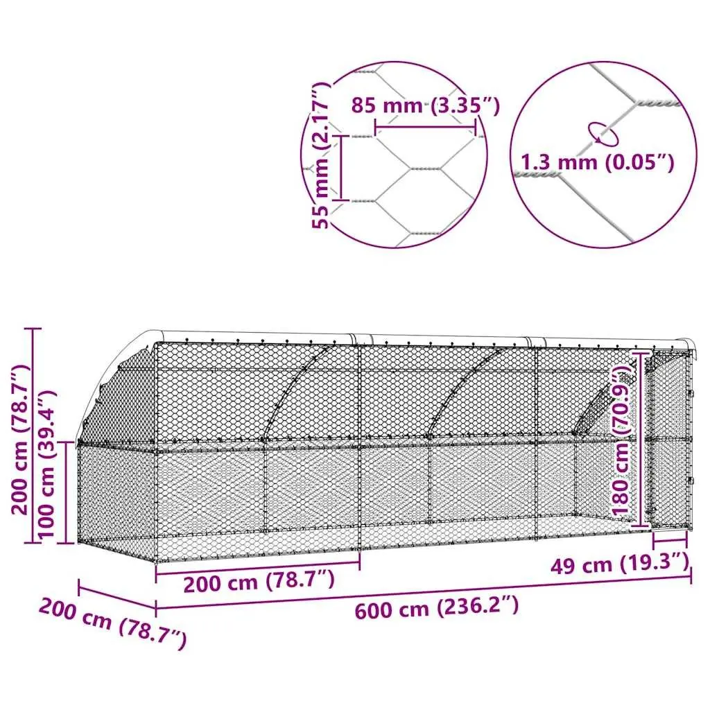 Dog Kennel Silver 6 x 2 x 2 m Outdoor Pet House Run Enclosure Galvanised 3 Piece