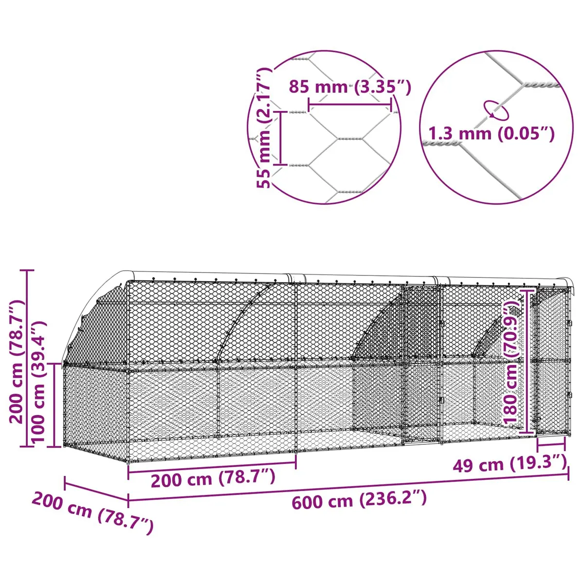 Dog Kennel Silver 6 x 2 x 2 m Outdoor Pet Run Enclosure Galvanised Steel