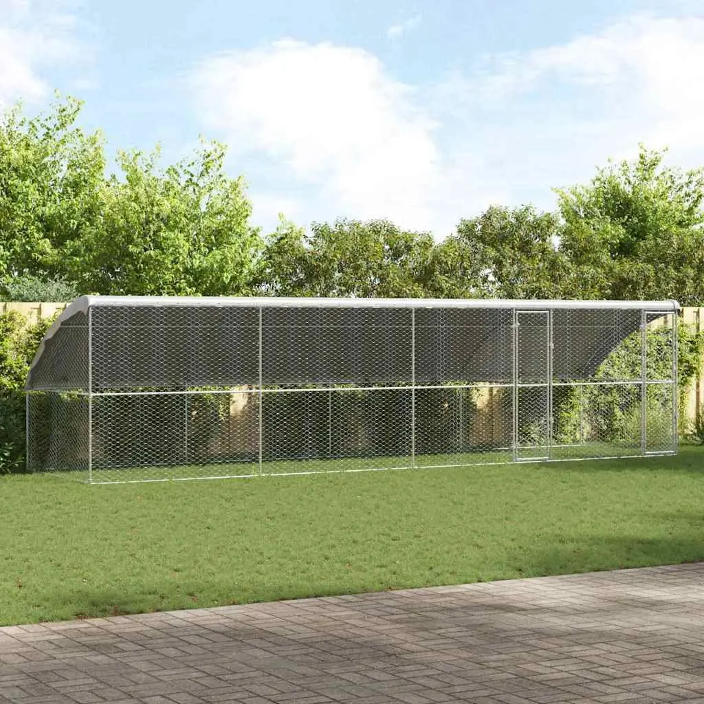 Dog Kennel Silver 8 x 2 x 2 m Outdoor Pet Run Enclosure Galvanised Steel 4 Piece