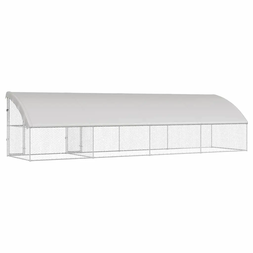 Dog Kennel Silver 8 x 2 x 2 m Outdoor Pet Run Enclosure Galvanised Steel 4 Piece