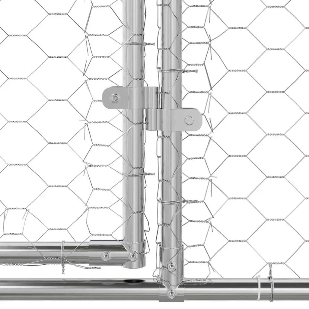 Dog Kennel Silver 8 x 2 x 2 m Outdoor Pet Run Enclosure Galvanised Steel 4 Piece