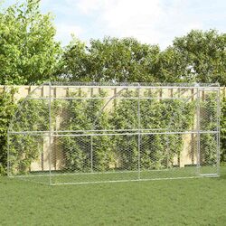 Dog Kennel 2 pcs Silver 4 x 2 x 2 m Outdoor Pet Run Shelter Lockable Mesh