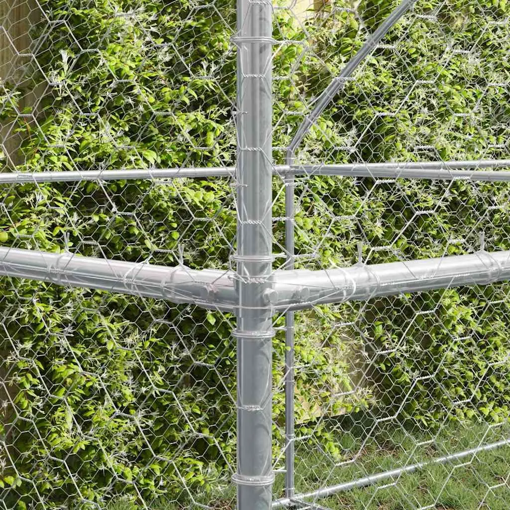 Dog Kennel Silver 4 x 2 x 2 m Outdoor Pet Run Shelter Lockable Mesh 2 Piece