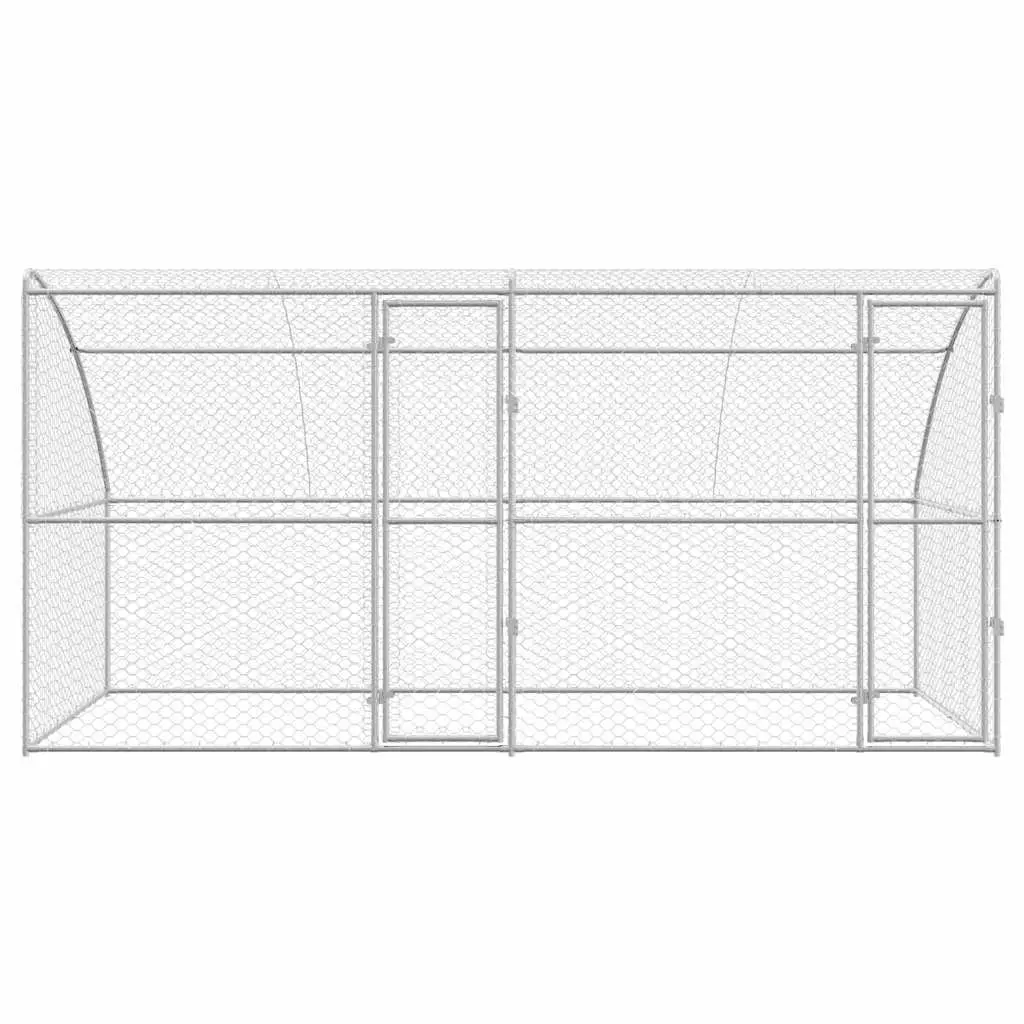 Dog Kennel Silver 4 x 2 x 2 m Outdoor Pet Run Shelter Lockable Mesh 2 Piece