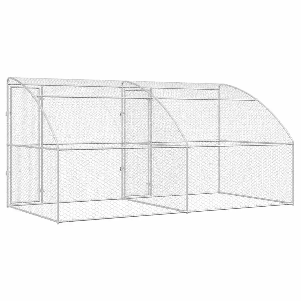 Dog Kennel Silver 4 x 2 x 2 m Outdoor Pet Run Shelter Lockable Mesh 2 Piece