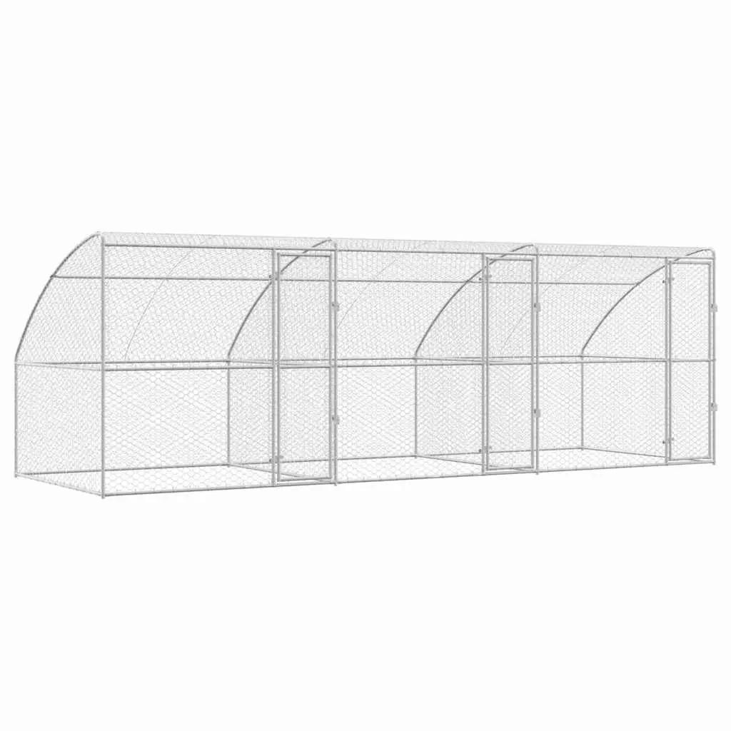 Outdoor Dog Kennel Silver 6 x 2 x 2 m 3 Piece Secure Pet Enclosure with Lockable Door and Mesh Roof for Ventilation and Comfort