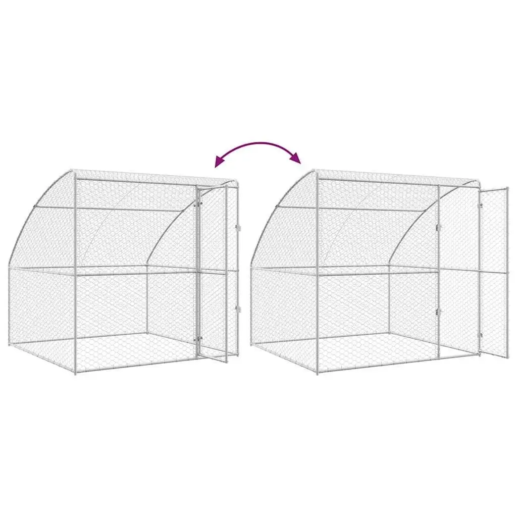 Outdoor Dog Kennel Silver 6 x 2 x 2 m 3 Piece Secure Pet Enclosure with Lockable Door and Mesh Roof for Ventilation and Comfort